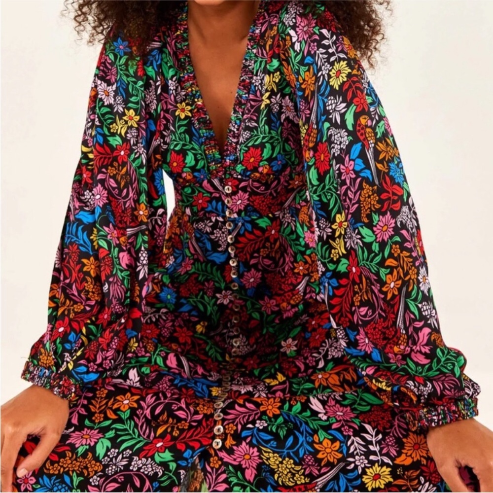 Farm Rio Tropical Garden Lenzing™ Ecovero™ Viscose Midi Dress Small New FLAWED - Picture 2 of 16